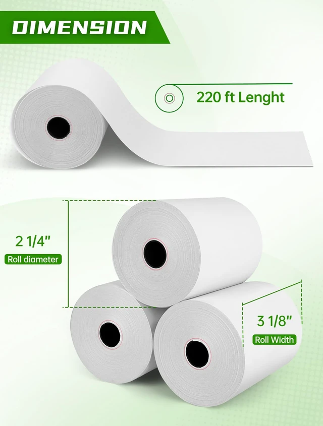 Alt view image 2 of 6 - 3 1/8" x 220' Thermal Receipt Paper Rolls, 50 Pack BPA-Free BPA-free thermal receipt paper rolls, 3 1/8" x 220', 50 pack, crisp printing for POS systems and credit card terminals
