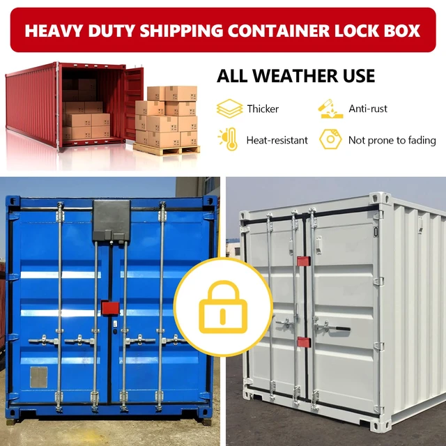 Alt view image 6 of 7 - Upgrate Shipping Container Lock Box, Red Shipping Container Door Lock Cover Protection Device, Heavy-Duty Steel Bolt-On Keyed LockBox Security with Padlock & 5 Keys