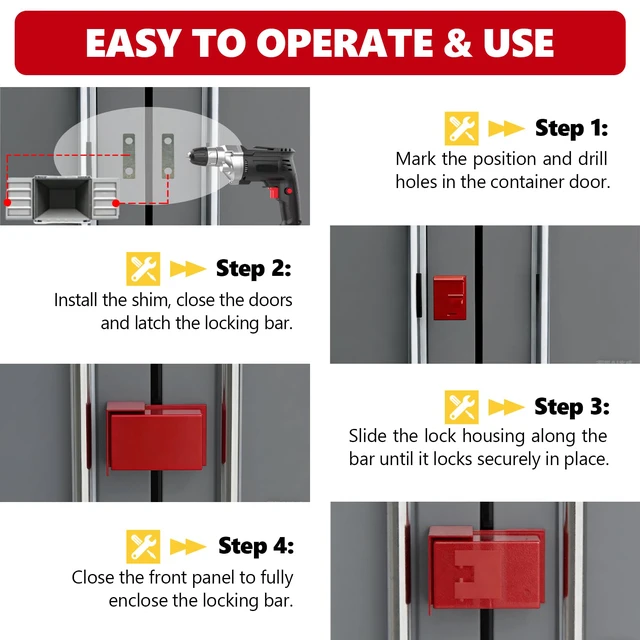 Alt view image 7 of 7 - Upgrate Shipping Container Lock Box, Red Shipping Container Door Lock Cover Protection Device, Heavy-Duty Steel Bolt-On Keyed LockBox Security with Padlock & 5 Keys