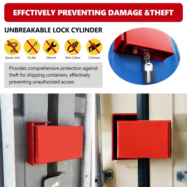 Alt view image 5 of 7 - Upgrate Shipping Container Lock Box, Red Shipping Container Door Lock Cover Protection Device, Heavy-Duty Steel Bolt-On Keyed LockBox Security with Padlock & 5 Keys