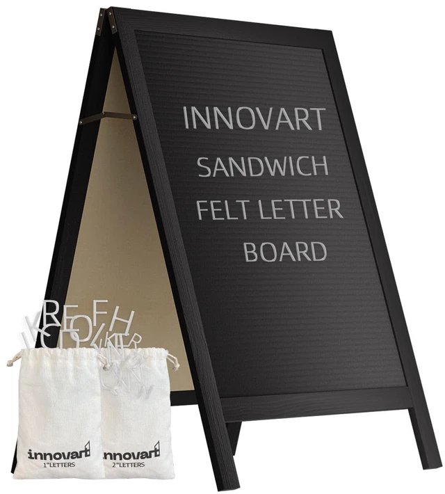 Main image of A-Frame Sidewalk Sign 36" x 20", Double-Sided Felt Sandwich Letter Board with Changeable Letters, Letter Board Sign with Stand for Restaurant, Retail, Church, Wedding, Outdoor Event, Black