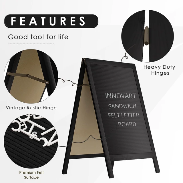 Alt view image 5 of 7 - A-Frame Sidewalk Sign 36" x 20", Double-Sided Felt Sandwich Letter Board with Changeable Letters, Letter Board Sign with Stand for Restaurant, Retail, Church, Wedding, Outdoor Event, Black