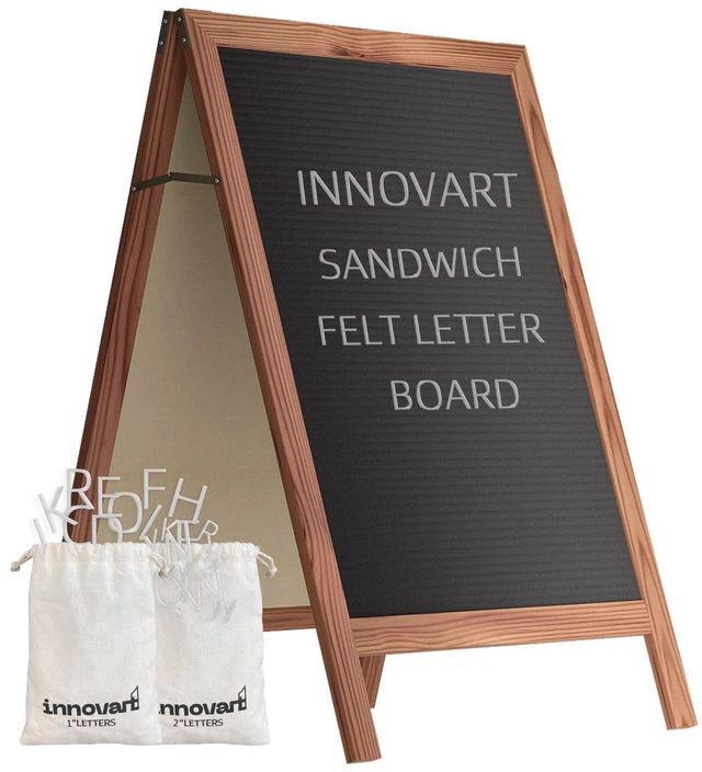 Main image of A-Frame Sidewalk Sign 36" x 20", Double-Sided Felt Sandwich Letter Board with Changeable Letters, Letter Board Sign with Stand for Restaurant, Retail, Church, Wedding, Outdoor Event, Dark Brown