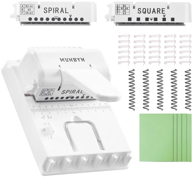 Main image of Multi Binding Machine with 2 Detachable Heads(Round & Square), White DIY Small Book Binder for Notebooks, Calendars, Albums, Journals at Home, School, Office