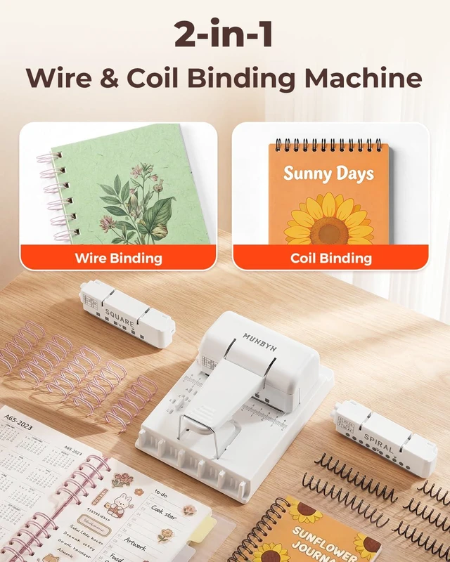 Alt view image 3 of 7 - Multi Binding Machine with 2 Detachable Heads(Round & Square), White DIY Small Book Binder for Notebooks, Calendars, Albums, Journals at Home, School, Office