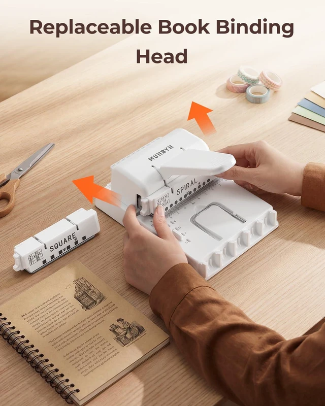 Alt view image 4 of 7 - Multi Binding Machine with 2 Detachable Heads(Round & Square), White DIY Small Book Binder for Notebooks, Calendars, Albums, Journals at Home, School, Office