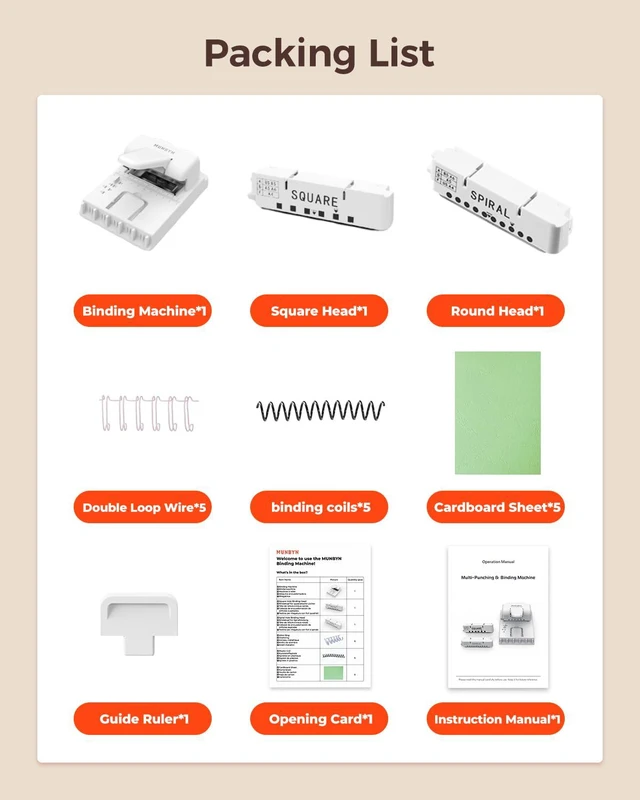 Alt view image 7 of 7 - Multi Binding Machine with 2 Detachable Heads(Round & Square), White DIY Small Book Binder for Notebooks, Calendars, Albums, Journals at Home, School, Office