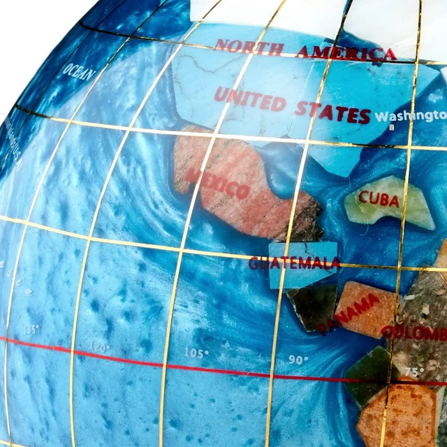 Alt view image 3 of 5 - 4.3" (110 mm) Diameter Gemstone Globe Paperweight Paper weight (Bahama Blue Swirl)