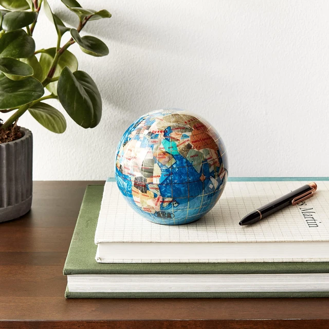 Alt view image 5 of 5 - 4.3" (110 mm) Diameter Gemstone Globe Paperweight Paper weight (Bahama Blue Swirl)