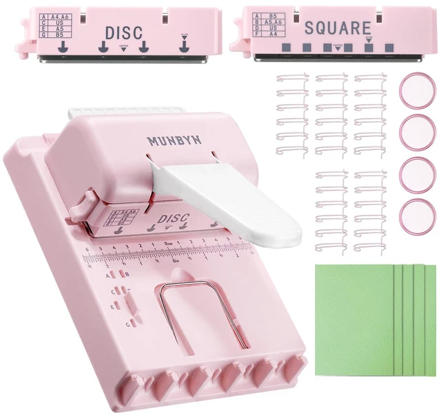 Main image of Multi Binding Machine with 2 Detachable Heads(Disc & Square), Pink DIY Small Book Binder for Notebooks, Calendars, Albums, Journals at Home, School, Office