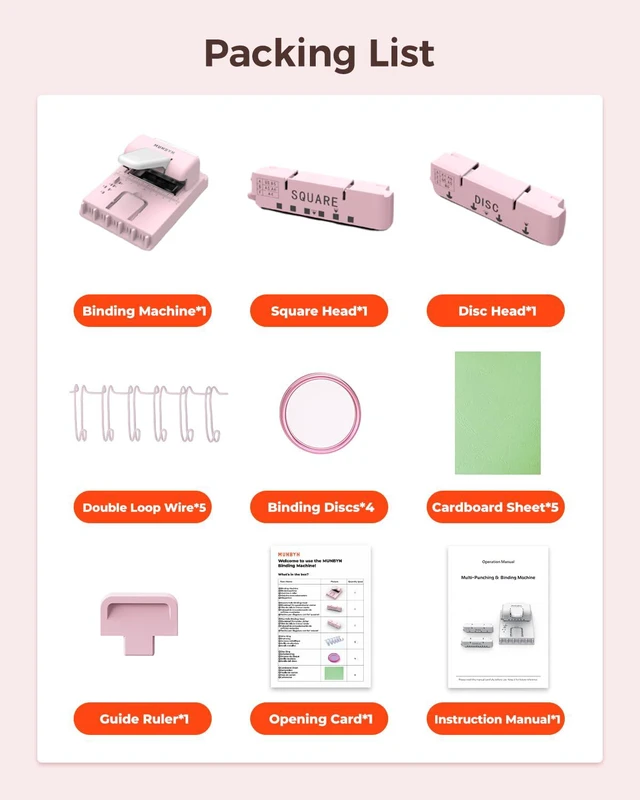 Alt view image 7 of 7 - Multi Binding Machine with 2 Detachable Heads(Disc & Square), Pink DIY Small Book Binder for Notebooks, Calendars, Albums, Journals at Home, School, Office
