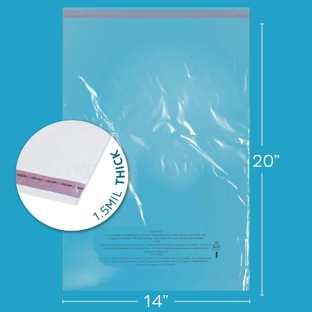 Alt view image 2 of 7 - Pack of 500 14" X 20" Clear Self Seal Poly Bags, 1.5 Mil - Resealable Polybags with Adhesive Strip & Suffocation Warning for Packaging T Shirts Clothing. Perfect for Shipping Supplies with FBA