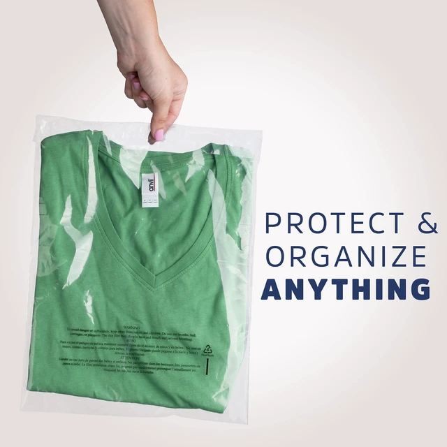 Alt view image 6 of 7 - Pack of 500 14" X 20" Clear Self Seal Poly Bags, 1.5 Mil - Resealable Polybags with Adhesive Strip & Suffocation Warning for Packaging T Shirts Clothing. Perfect for Shipping Supplies with FBA