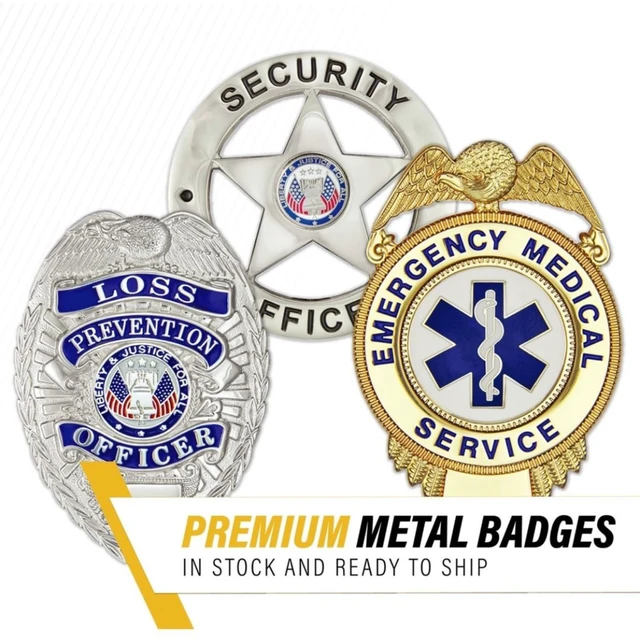 Alt view image 3 of 7 - Security Officer Badge, Enameled & Plated, 5PC Pin Catch Design, Standard Issue Badge Size