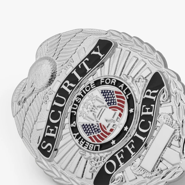 Alt view image 2 of 7 - Security Officer Badge, Enameled & Plated, 5PC Pin Catch Design, Standard Issue Badge Size