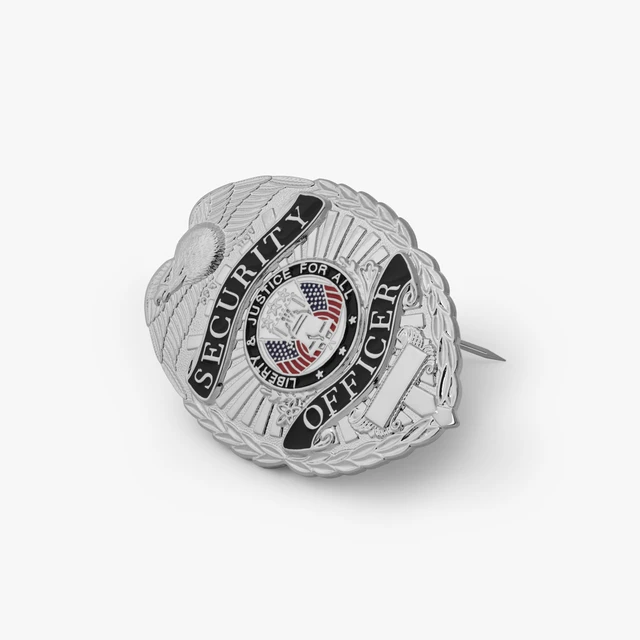 Alt view image 4 of 7 - Security Officer Badge, Enameled & Plated, 5PC Pin Catch Design, Standard Issue Badge Size
