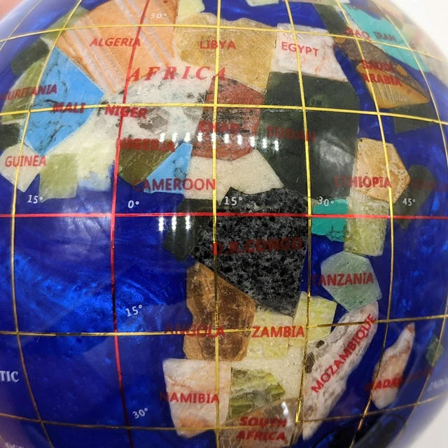 Alt view image 4 of 5 - 4.3" (110 mm) Diameter Gemstone Globe Paperweight Paper weight (Blue Pearl Swirl)