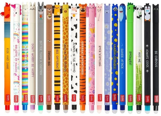 Main image of Set of 19 Erasable Gel Pens with Thermosensitive Erase Ink, Range of ink colours & barrel designs, 0.7mm Tip, Animal Designs