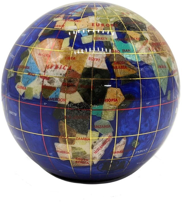 Main image of 4.3" (110 mm) Diameter Gemstone Globe Paperweight Paper weight (Blue Pearl Swirl)