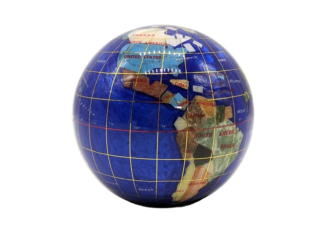 Alt view image 2 of 5 - 4.3" (110 mm) Diameter Gemstone Globe Paperweight Paper weight (Blue Pearl Swirl)
