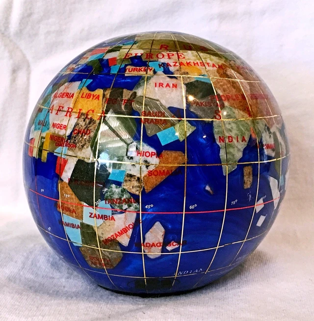 Alt view image 3 of 5 - 4.3" (110 mm) Diameter Gemstone Globe Paperweight Paper weight (Blue Pearl Swirl)