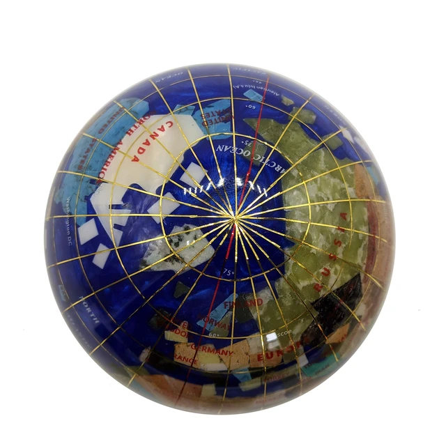 Alt view image 5 of 5 - 4.3" (110 mm) Diameter Gemstone Globe Paperweight Paper weight (Blue Pearl Swirl)