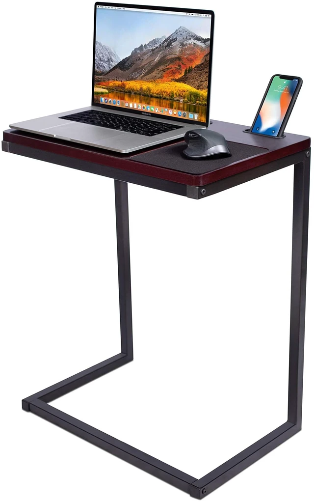 Main image of Sofa Table TV Tray with Tablet and Phone Slots - Work from Home - Laptop Stand for Couch Bed - Metal Legs - Console Lapdesk - Breakfast Eating Food - Coloring Computer Crafts - Lap Desk