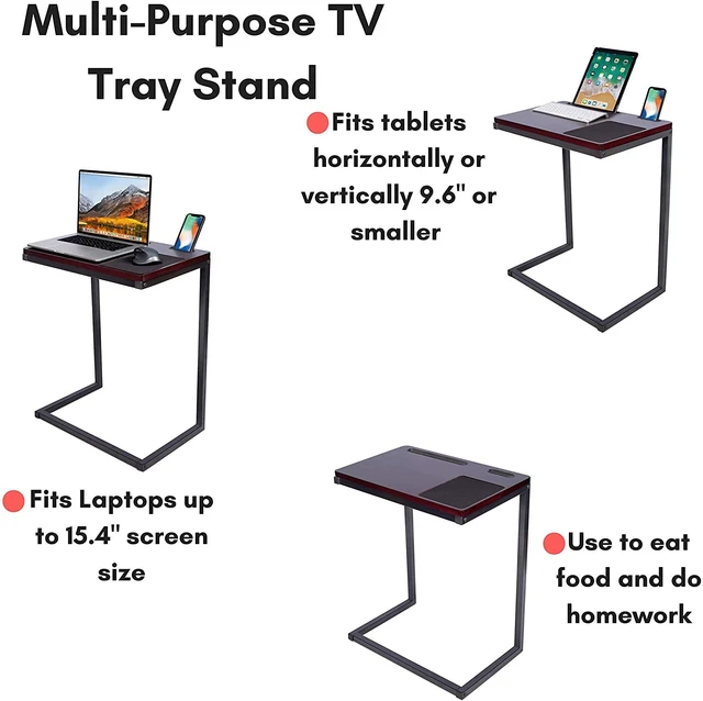 Alt view image 7 of 7 - Sofa Table TV Tray with Tablet and Phone Slots - Work from Home - Laptop Stand for Couch Bed - Metal Legs - Console Lapdesk - Breakfast Eating Food - Coloring Computer Crafts - Lap Desk