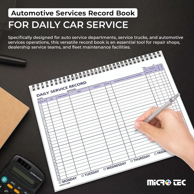 Alt view image 5 of 7 - Daily Car Service Record Book, Auto Repair Log 8.5 x 11, 500 Pages, Book 5 Spiral-bound with durable 90 lb paper for tracking vehicle maintenance, repair history, dealership, and workshop records