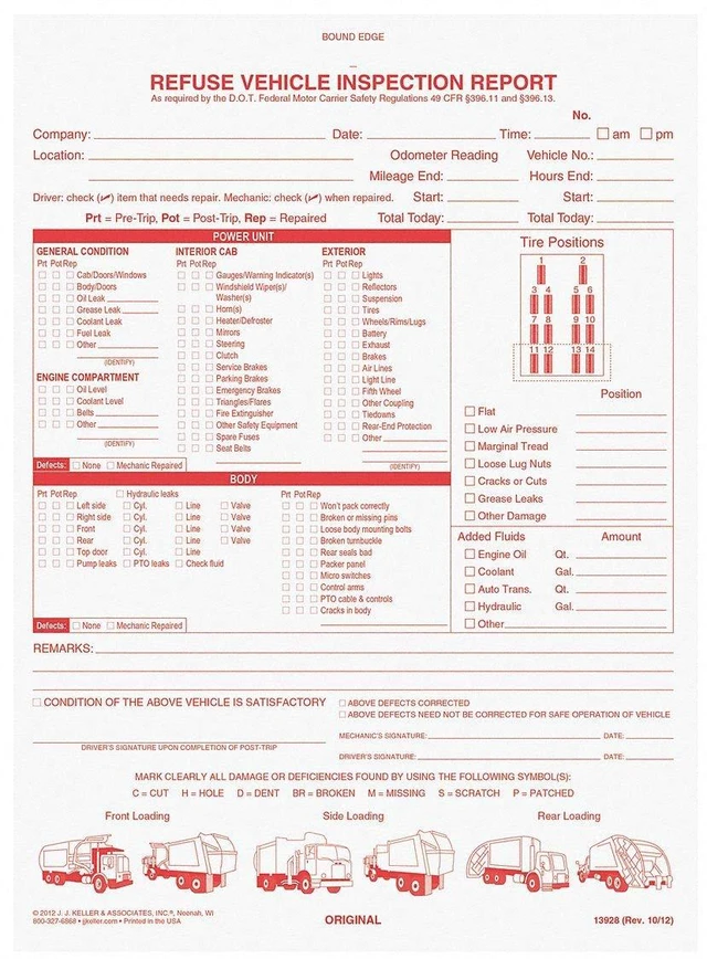 Main image of Refuse Truck Driver's Vehicle Inspection Reports, 10 Pack 31 Sets of Forms, 2-Ply Carbonless, 8.5" x 11", Meets FMCSR Requirements, DVIR, DOT Compliant