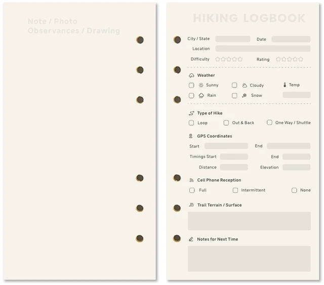 Alt view image 7 of 7 - Hiking Logbook, Hiking Journal with Prompts to Write in, Compact A6 Travelers Notebook with Refillable Pages & Card Slot, Perfect Hiking Gift for Women