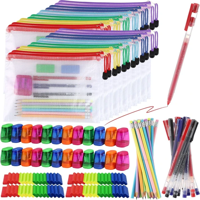 Main image of 312 Pcs/24 Set School Supplies for Kids, Operation Christmas Bulk Back to School Supplies Kit Bundle, Mesh Zipper Pouch Pencil Eraser Sharpener Pen, Classroom Giveaways, Charity Donation