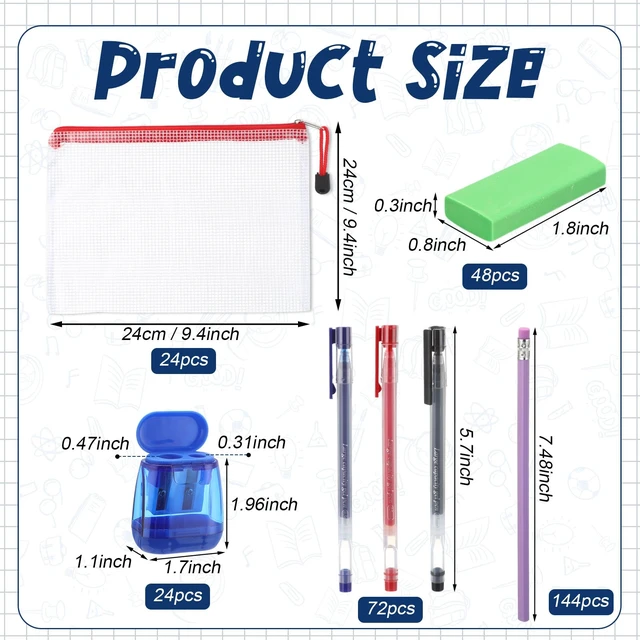 Alt view image 2 of 6 - 312 Pcs/24 Set School Supplies for Kids, Operation Christmas Bulk Back to School Supplies Kit Bundle, Mesh Zipper Pouch Pencil Eraser Sharpener Pen, Classroom Giveaways, Charity Donation