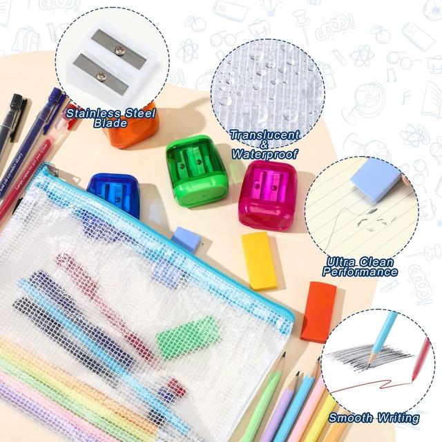 Alt view image 3 of 6 - 312 Pcs/24 Set School Supplies for Kids, Operation Christmas Bulk Back to School Supplies Kit Bundle, Mesh Zipper Pouch Pencil Eraser Sharpener Pen, Classroom Giveaways, Charity Donation