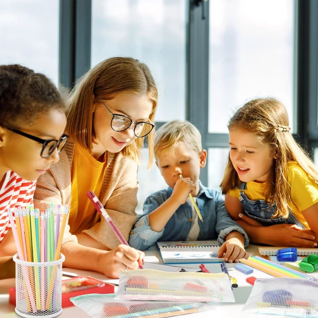 Alt view image 4 of 6 - 312 Pcs/24 Set School Supplies for Kids, Operation Christmas Bulk Back to School Supplies Kit Bundle, Mesh Zipper Pouch Pencil Eraser Sharpener Pen, Classroom Giveaways, Charity Donation