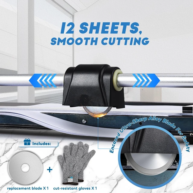 Alt view image 2 of 6 - A4 Rotary Paper Trimmer, 12 Sheets, w/Extra Blade & Gloves, for Cardstock Photo, Heavy Duty Paper Cutter for Offices Schools Crafts (14.9 Inch Cut Length)
