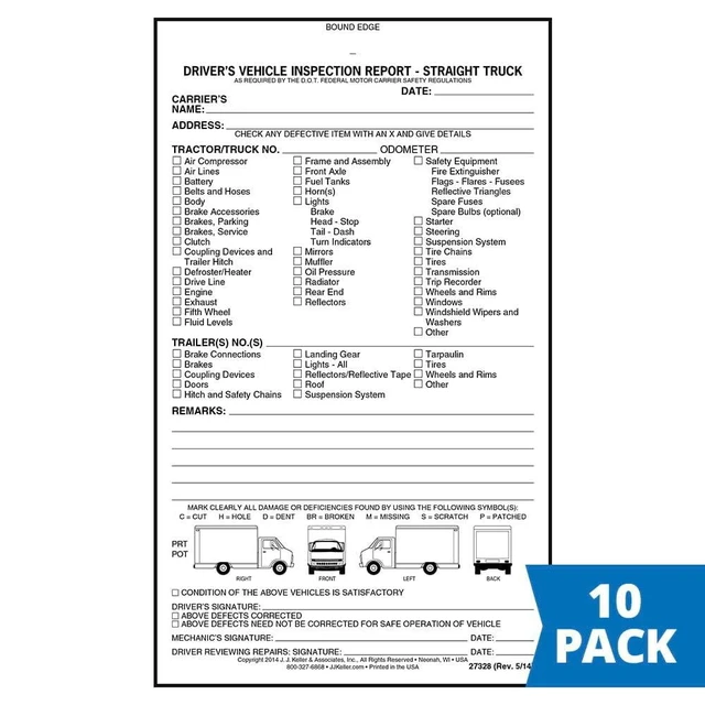 Alt view image 2 of 5 - Straight Truck Detailed Inspection Report, 10 Pk., Carbonless Book Format with 31 Sets, 2-Ply, Meet FMCSR Requirements, Driver's Vehicle, 5.5" x 9.25"