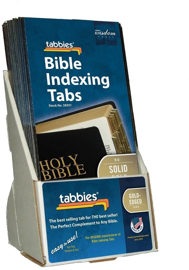 Main image of Solid Gold Catholic Laminated Bible Tabs, 20-Pack Display, 1x1/4in Laminated For Strength And Durability; Wraparound Construction And Positioning Guides Support Consistent, Lasting Placement