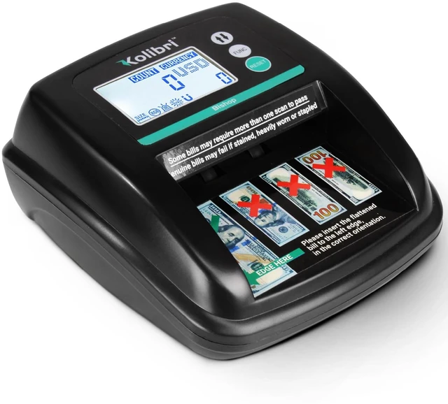 Main image of Bishop Automatic Counterfeit Bill Detector Machine with 5 Advanced Counterfeit Detection Checks UV/MG/IR/Size/RGB - Fake Money Detector, LCD Screen, Easy to Use, Compact and Lightweight