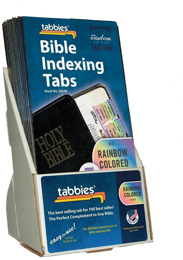 Main image of Noah's Ark Rainbow Laminated Bible Tabs, 20-Pack Display, 1x1/4in Laminated For Strength And Durability; Wraparound Construction And Positioning Guides Support Consistent, Lasting Placement