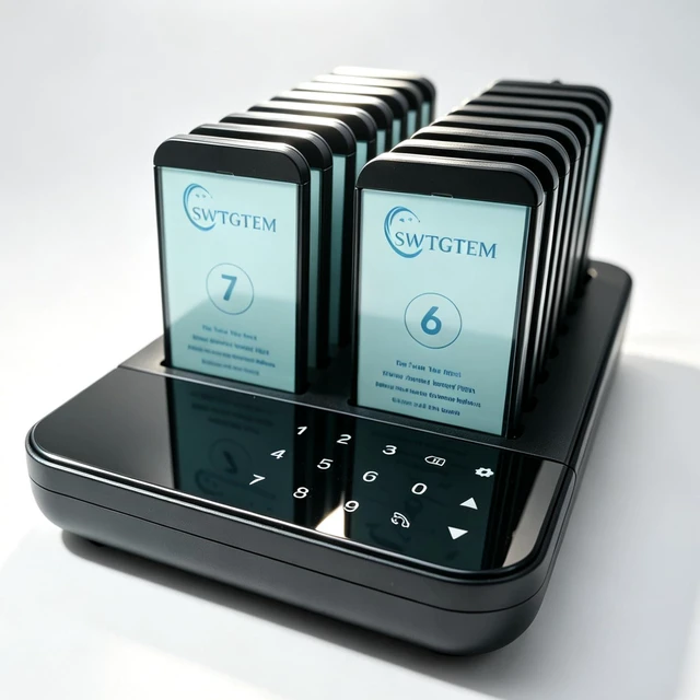Main image of Restaurant Pager System, Pagers for Restaurants,800m/2624ft Long Range, Silent Beep Off, Set with Buzzer, Vibration and Flashing, Custom Stickers,for Food Truck, Bars, Food Court(16 Pagers)