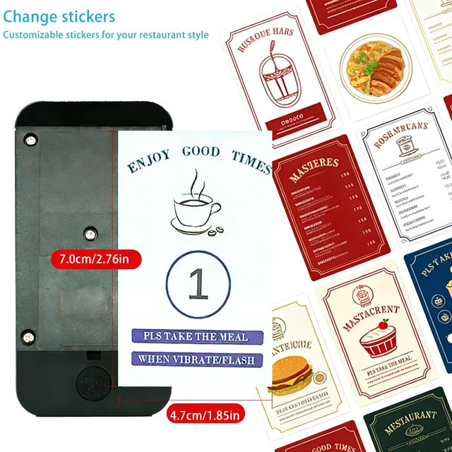 Alt view image 5 of 7 - Restaurant Pager System, Pagers for Restaurants,800m/2624ft Long Range, Silent Beep Off, Set with Buzzer, Vibration and Flashing, Custom Stickers,for Food Truck, Bars, Food Court(16 Pagers)