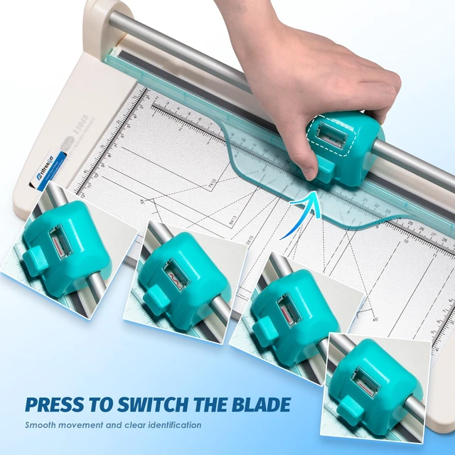 Alt view image 3 of 7 - 4-in-1 Portable Rotary Paper Cutter for Crafting, 12 Inch Cutting Length Multifunctional Rotary Paper Trimmer with Straight, Perforating, Wavy& Folding for Cardstock, Craft Paper and Photos