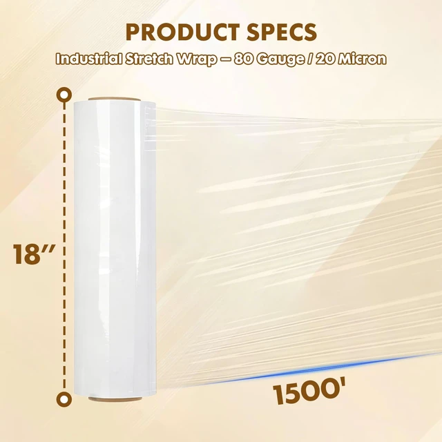 Alt view image 2 of 7 - Stretch Wrap 18 Inch, 80 Gauge Pallet Wrap, 4 Rolls