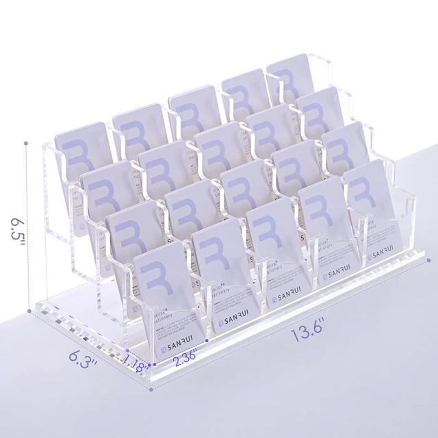 Alt view image 2 of 7 - Acrylic Business Card Holder for Desk, 20-Slot Vertical Clear Desktop card organizer for office reception & trade shows, acrylic display rack keeps cards neat, visible & easy to access