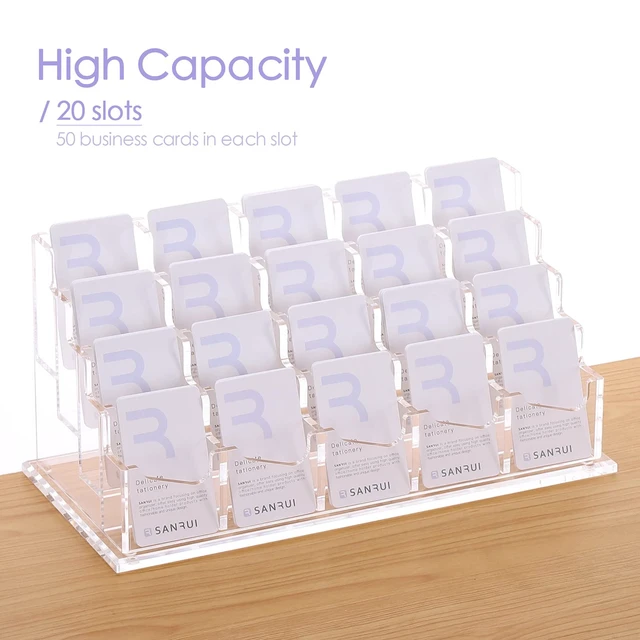 Alt view image 3 of 7 - Acrylic Business Card Holder for Desk, 20-Slot Vertical Clear Desktop card organizer for office reception & trade shows, acrylic display rack keeps cards neat, visible & easy to access