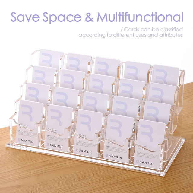Alt view image 5 of 7 - Acrylic Business Card Holder for Desk, 20-Slot Vertical Clear Desktop card organizer for office reception & trade shows, acrylic display rack keeps cards neat, visible & easy to access