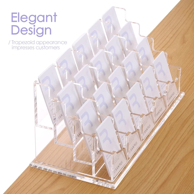 Alt view image 6 of 7 - Acrylic Business Card Holder for Desk, 20-Slot Vertical Clear Desktop card organizer for office reception & trade shows, acrylic display rack keeps cards neat, visible & easy to access