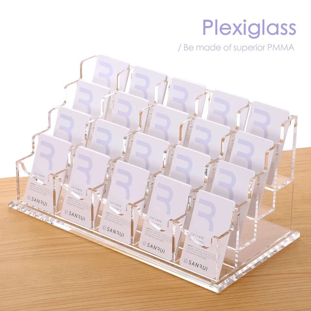 Alt view image 7 of 7 - Acrylic Business Card Holder for Desk, 20-Slot Vertical Clear Desktop card organizer for office reception & trade shows, acrylic display rack keeps cards neat, visible & easy to access