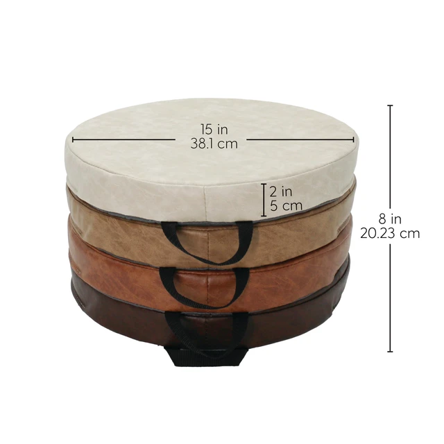 Alt view image 2 of 7 - Rustic Kid 15 inch Round Floor Cushions with Handles, Distressed Faux Leather, Flexible Seating for Home, Playroom, Montessori, Daycare, Classroom (4-Piece), 12223-DA